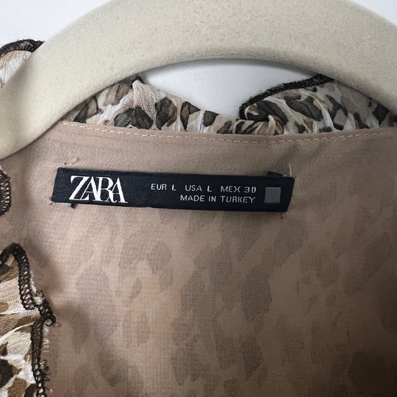 ZARA Brown Tan Abstract Snakeskin Print Chiffon Smocked Waist Boho Mini … - Picture 12 of 14